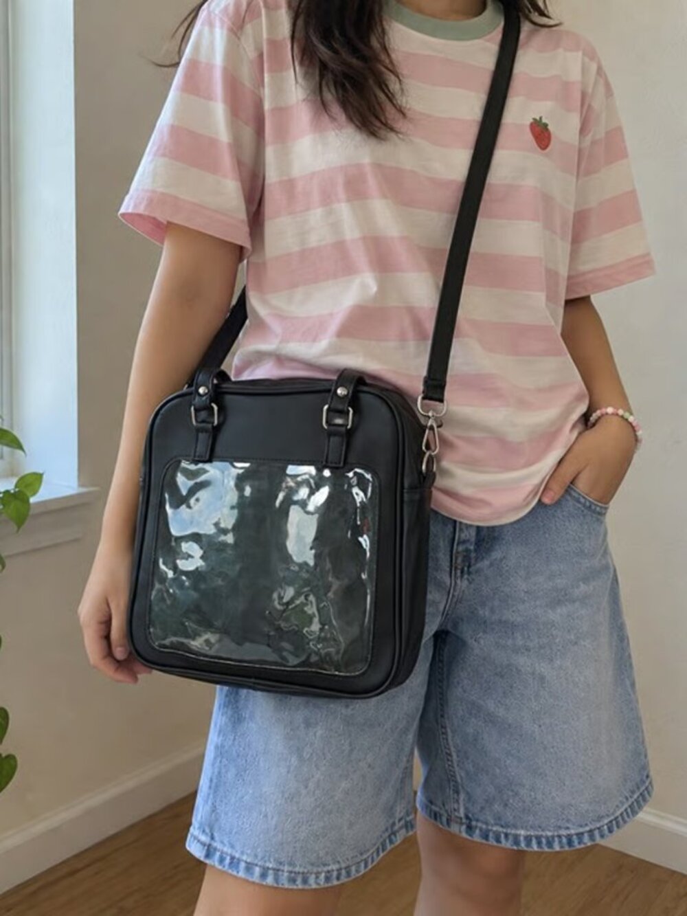 BLACK Ita Bag Y2K Kawaii Crossbody Purse Anime Pin Display Shoulder ItaBag
